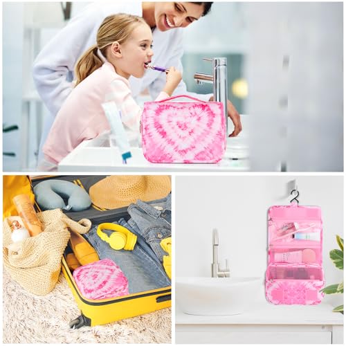 Kids Hanging Toiletry Bag for Girls, Travel Toiletry Bag for Teen Girls Cosmetic Makeup Waterproof Wash Bag Traveling Toiletries, Tie Dye Pink Heart - color: Tie-Dye Heart