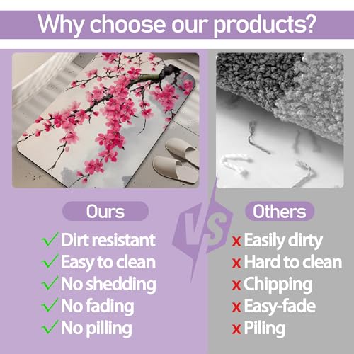 Japanese Cherry Blossoms Bathroom Rugs Mat, Super Absorbent Quick Drying Floor Mat for Bathroom Entryway 17"x30" - color: Japanese Cherry Blossoms