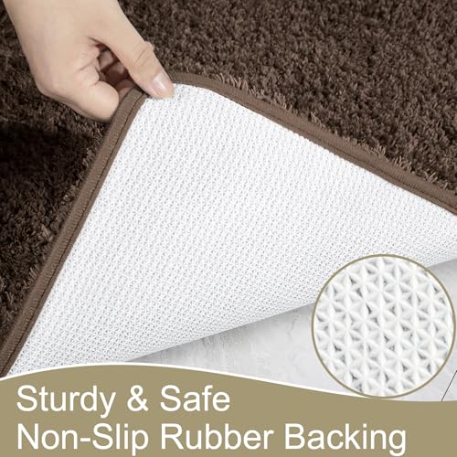 AROGAN Luxury Long Bathroom Runner Rug, 24x17 Inch Thick Soft and Absorbent Non Slip Bath Mat, Rubber Backing Quick Dry Rugs Carpets, Machine Washable Plush Mats for Shower Floor, Deep Brown - color: Deep Brown, size: 1'5" X 2' (24" X 17")