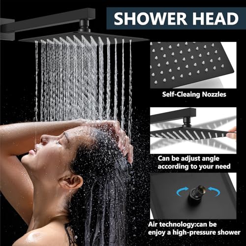 Aolemi Shower Faucet Set Rain Shower System with Handheld Spray Bathroom Shower Combo Rough-in Valve and Shower Trim Kit Included Matte Black 10 Inch Wall Mount Shower Head - color: Matte Black, size: 10 Inch Wall Mount Shower Head
