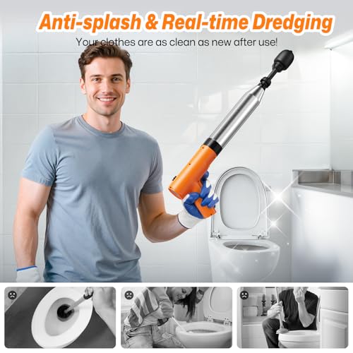 Electric Toilet Plungers for Bathroom,4 in 1 Toilet Unclogger,Auto-Inflation Toilet Plunger Clog Remover Get Instant Result,High Pressure Toilet Plunger Heavy Duty for Washbasin,Sinks,Floors Drain - color: Orange