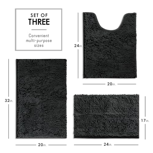 Hearth & Harbor Bathroom Rugs, Chenille Bath Mat - Machine Washable Bath Mats for Bathroom Non-Slip Backing Rubber, Quick Dry Mat - Black Bath Rug, 17x24-20x32-20x24 - color: Black, style: 17x24 / 20x32 / 20x24