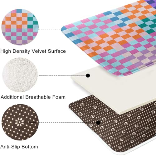 ArtSocket Retro Checkered Bathroom Set with Shower Curtain and Bath Rugs and Accessories,Colorful Funky Checkerboard Non-Slip Shower Curtain Set,Bathroom Decor 3 Pcs - color: Retro Checkered