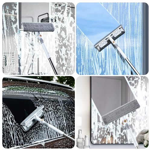 funest 126‘’ Squeegee for Window Cleaning, 2-in-1 Window Cleaner Tool with Extension Pole, Rotatable Head for Indoor and Outdoor Glass Shower Glass Mirror Car RV Window Cleaning Kit