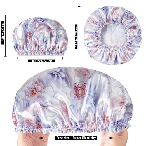 4 PCS Shower Caps for Women, 3D Printing Bath Caps, Double Layers Shower Cap Reusable Waterproof, Bathing Shower Caps, Environmental Protection Hair Bath Hat - Flower - color: 3D Flower 4 PCS/Set
