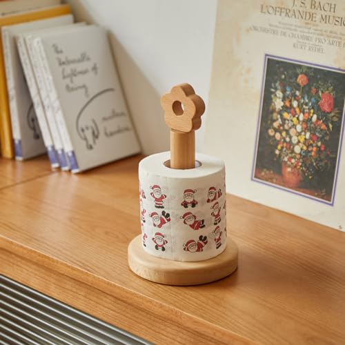 Toilet Paper Holder Stand, Cute Flower Design Wooden Toilet Paper Holder Free Standing, Decorative Toilet Roll Holder, Scrunchies Holder Stand, Hair Ties Organizer - size: 8.27inch-Flower