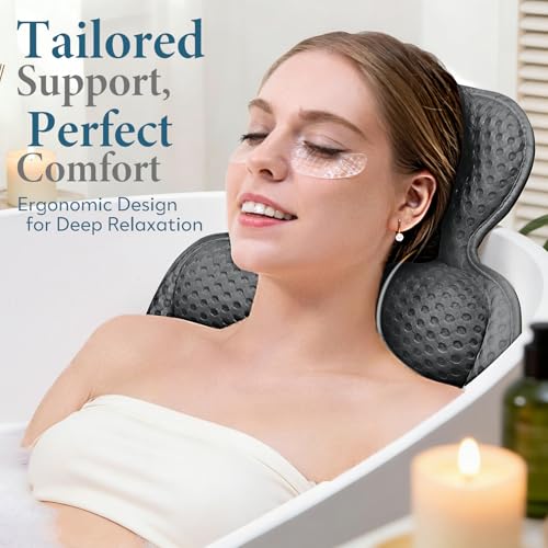 Bath Pillows for Tub, Comfortable Bathtub Cushion for Head and Neck with Soft 3D Mesh Fabric and 54 Non-Slip Suction Cups, Relaxing Tub and Shower Accessories Spa Gift Dark Gray Extra Thick - color: Dark Gray, size: Extra Thick