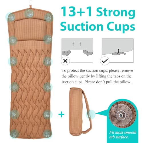 AEROiVi Full Body Bath Pillow with Adjustable Lumbar Roll Pillow Bathtub Cushion with 14 Suction Cups 3D Air Mesh Fit Any Tub Gray Bathroom Accessories Brown - size: 50 inch Brown