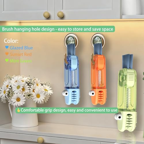 4 in 1 Cup Lid Cleaning Brush - Multifunctional Water Bottle Crevice Cleaning Brush, Portable Cup Lid Brush, Home Kitchen Crevice Brush Tools for Tiny Cup Lid Detail, Bottle Tight Spaces Cup (3 PCS) - color: Orange, Blue, Green(3pcs)