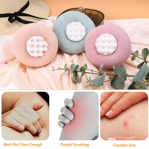 3Pcs 2-in-1 Sunflower Bath Ball, Super Soft Exfoliating Bath Sponge Cleaning Brush, Bath Loofah Sponge，Hangable Suction Cup Bath Ball for Women Men(Pink+Blue-Green+Purple) - style: Pink+Blue-Green+Purple