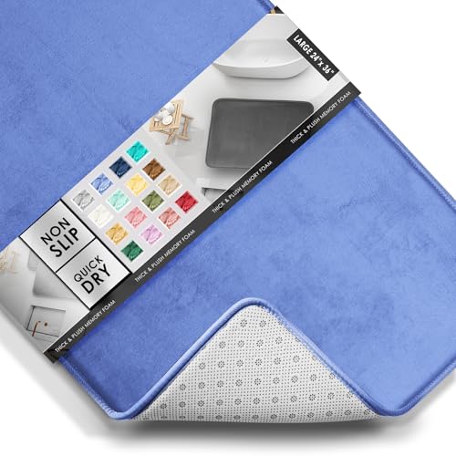 Clara Clark Bathroom Rugs, Velvet Memory Foam Bath Mat, Non-Slip Bath Rugs, Machine Wash, Dries Quickly, Ultra Soft Plush Bath Mats for Bathroom, - color: Calm Blue, style: 24 x 36