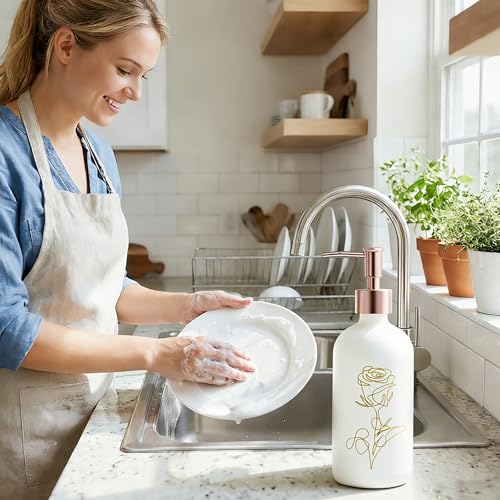 Kitchen Soap Dispenser Set, 17oz Glass Hand Soap/Dishwasher Bottles with Plastic Pump, refillable, Suitable for Kitchen Countertops, 2-Pack