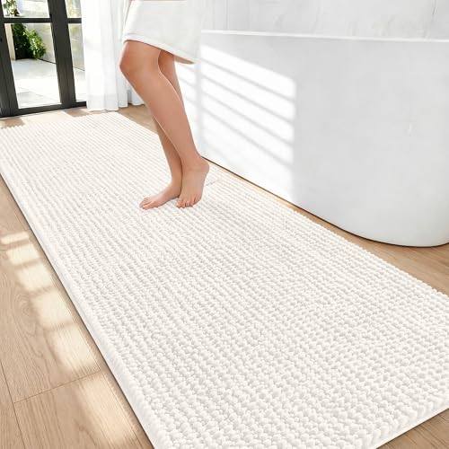 OLANLY Thick Bathroom Runner Rugs 70x24, Extra Soft Absorbent Chenille Bath Rugs, Rubber Backing, Machine Wash Dry, Long Bath Mats for Bathroom Floor, Tub and Shower, Home Decor Accessories, Ivory - color: Ivory, size: 70" X 24"