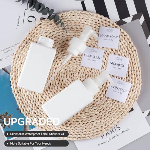 15OZ Foaming Soap Dispenser, 2-Pack Plastic Hand Soap Dispenser, Refillable Leakproof Foam Pump Bottle with Waterproof Labels, for Shampoo, Body Wash - color: White, size: 450ML