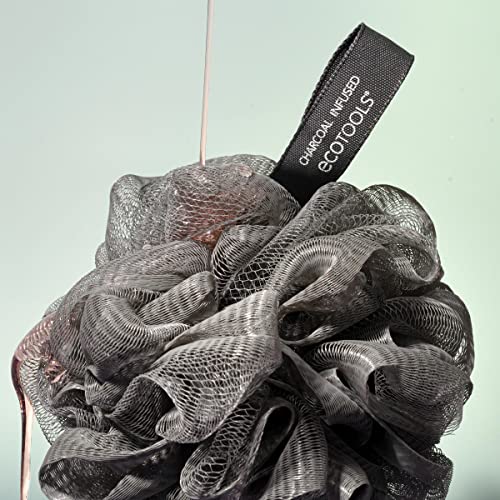 EcoTools Charcoal EcoPouf, Loofah Sponge for Bath & Shower, Infused Pouf, Recycled Netting, Exfoliation Removes Dead Skin, Eco-Friendly Bath Accessory, Cruelty-Free, Color May Vary, 1 Count (60g)