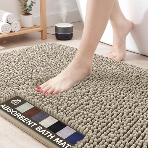 Neater Home Plush Bathroom Rugs 36x24 Thick Chenille Quick Dry Microfiber Absorbent Bath Mat, Soft Bath Rugs, Machine Washable Bathroom Floor Mat for Tub Shower Sink, Home Decor Accessories, Tan - color: Tan, size: 36" x 24"