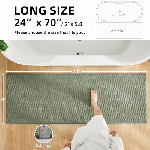 TYUU Bathroom Runner Rugs, Long Bath Mat Runner Washable Thin Quick Dry Low Pile Bathroom Runner Rugs Non Slip, Sage Green 24"x70" - color: Sage Green, size: 2' X 5'10" (Runner)