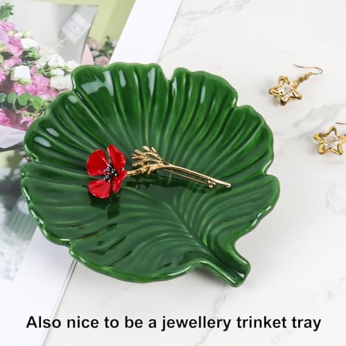 Elegant Bathroom Soap Dish,Ceramic Soap Dish Holder in Palm Leaf Style,Self-Draining Design for Bathroom - color: Green
