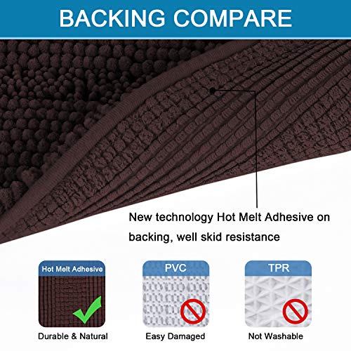 H.VERSAILTEX Bath Rugs for Bathroom Non Slip Bath Mats Extra Thick Chenille Striped Rug 20" x 32" Absorbent Non Skid Fluffy Soft Shaggy Washable Plush Mat for Indoor, Bath Room, Tub - Chocolate - color: Chocolate, size: 20" x 32"