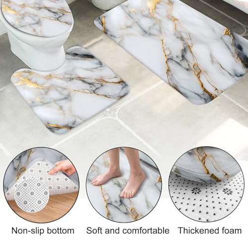 Lnond 4Pcs Marble Bathroom Sets with Shower Curtain and Rugs,White Gold Marble Modern Art Bathroom Shower Curtain Sets with Rugs and Accessories - color: White Gold Marble