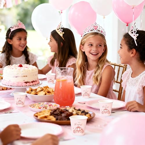 WRAPAHOLIC 3oz Paper Cups - 100 Pack Disposable Bathroom Cups with Pink Princess Design, Small Mouthwash Cup for Toothbrush Rinse, Home Bathroom, Picnic, BBQ, Travel and Baby Girl Party - color: Princess Pink