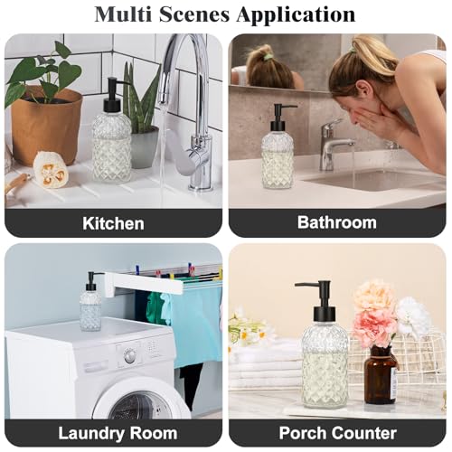 1 Pack 13.5oz Glass Soap Dispenser with Plastic Pump, Diamond Design Refillable Hand Soap Dispenser for Hand Wash, Bathroom and Kitchen (Clear) - color: Clear Transparent