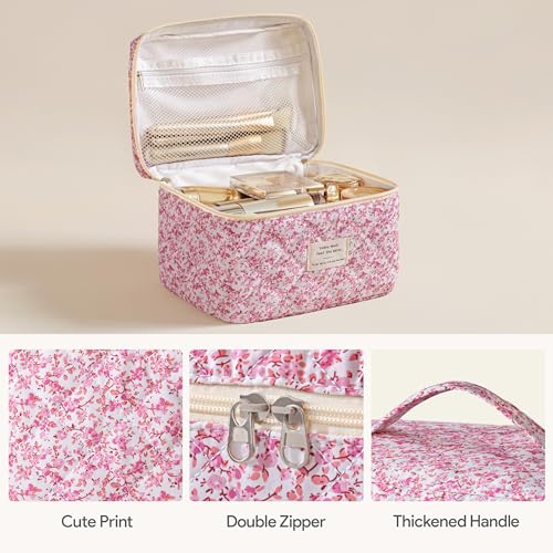 HBselect Quilted Makeup Bag, 3PCS Cotton Large Travel Makeup Bag, Cute Floral Coquette Make up Bag Cosmetic Bag Toiletry Bag for Women Girls - color: A-3PCS-Floral 20