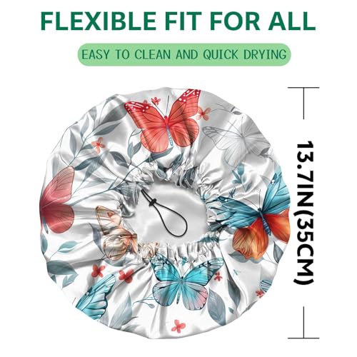 2 PCS Shower Cap Waterproof Double Layer Elastic Adjustable Reusable Hair Bath Caps for Girls Women Cute Aesthetic-White - color: G5-White
