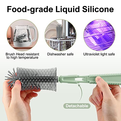 Baby Bottle Brush Set,6 in 1 Travel Silicone Bottle Cleaner Kit with Extendable Brush,Built-in Drying Rack,Nipple & Straw Brushes,Soap Dispenser & Organizer Case – Baby Shower Gift for New Moms - color: Green