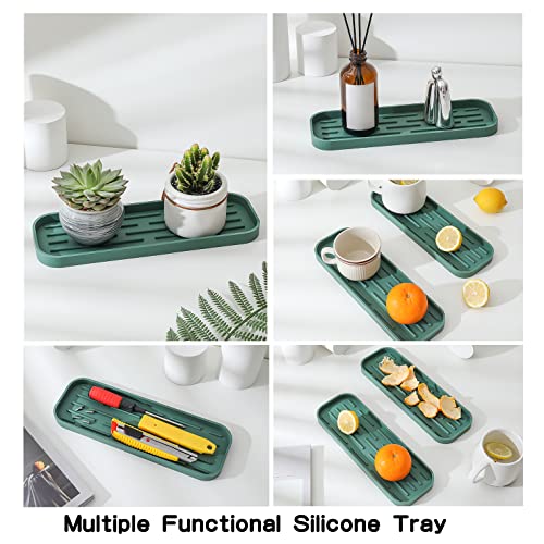 MicoYang Silicone Kitchen Sink Organizer Tray for Multiple Usage,Eco-Friendly Sponges Holder for Kitchen Bathroom Counter or Sink,Dish Soap Dispenser,Scrubber,Bottle,Cup (Green, 12"×4") - color: Green, size: 12" x 4" x 0.7"
