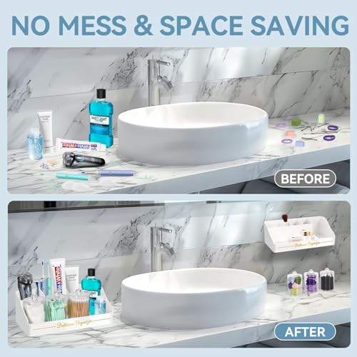 Tucao Toothbrush Holders, Toothbrush Holders for Bathroom with 6 Large Capacity Storage Slots & 3 Qtip Holders - Sturdy for Bathroom Counter Organizers and Storage Countertop - Marble White - color: White, size: 3 Cups