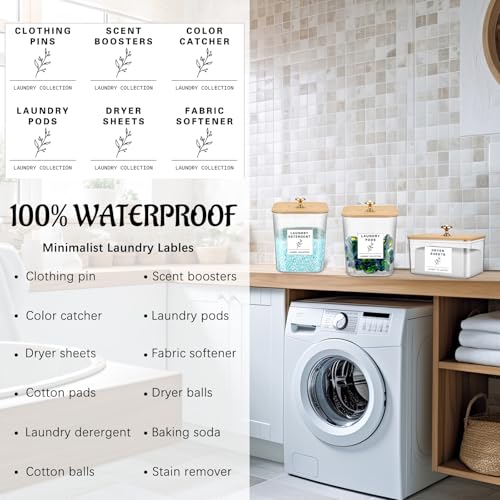 Reallnaive 5 Pcs Laundry Pods Container and Dryer Sheet Holder, 3L Laundry Room Organization Storage Containers with Lids and Labels for Detergent Powder Organizer, Scent Booster, Powder