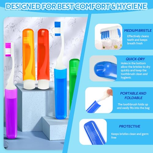 Toothbrush Travel Case, Travel Toothbrush Silicone Collapsible Toothbrush Cup, Travel Toothbrush Set Suitable for Business Camping Travel or Daily Use (Blue) - color: Blue