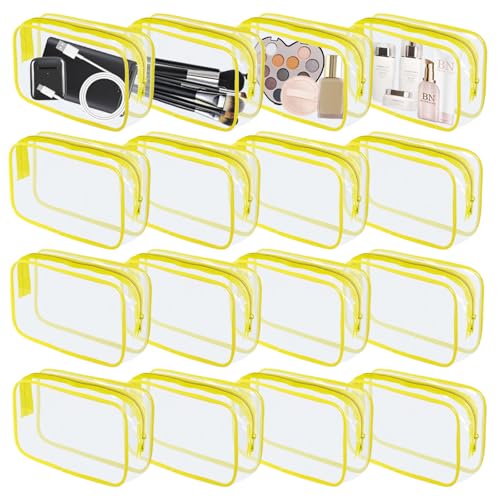 YedsIntu 16 Pieces Clear Makeup Bag PVC Zippered Clear Toiletry Carry Pouch Portable Cosmetics Bag Waterproof Makeup Bag Vinyl Plastic Organizer Case for Travel Vacation Bathroom (Yellow-M) - color: Yellow-M