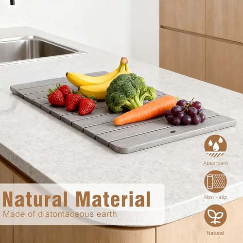 Foldable Stone Bath Mats For Bathroom,Super Absorbent Dry Diatomaceous Earth Mat Drying Pad,Large Stone Drying Mat For Kitchen Counter,Countertop Bath Accessories, 24"X16"