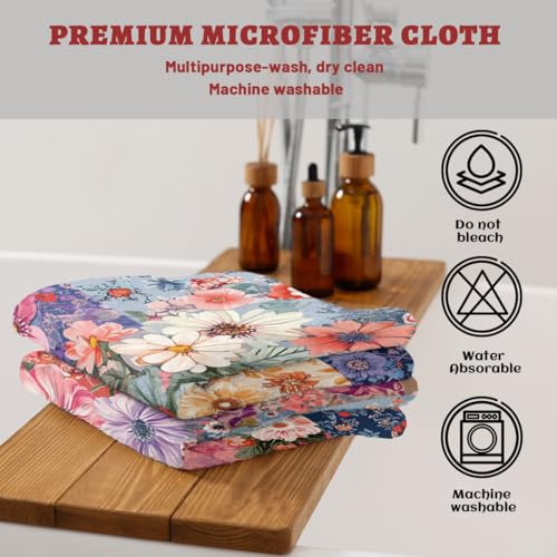 Patchwork Floral Hand Towels Set of 2, Country Retro Boho Wildflower Paisley Soft Absorbent Face Towels Bathroom Decorative Fingertip Towel for Hotel Gym Spa - color: Patchwork Floral