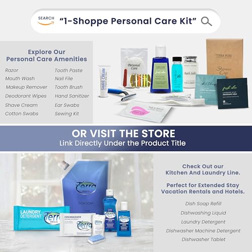 Terra Pure Hotel Soaps and Toiletries Bulk Set | 1-Shoppe All-In-Kit Amenities for Hotels | 1oz Hotel Shampoo & Conditioner, Body Wash, Body Lotion & 1.25oz Bar Soap Travel Size Toiletries | 75 Pieces - style: 75 PIECES