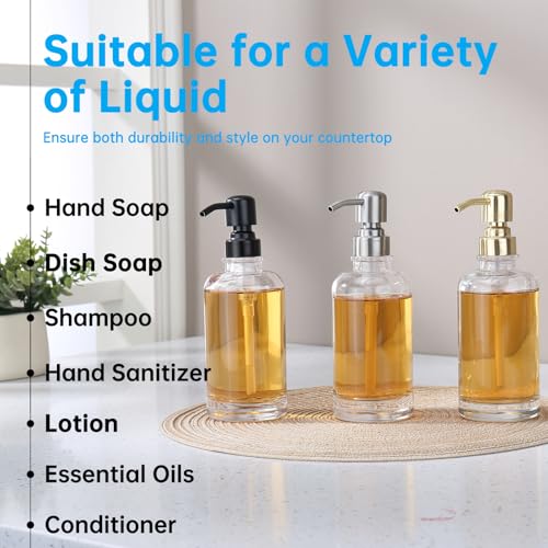 Bathroom Soap Dispenser Black, 11 oz Glass Cylindrical Bottles with Stainless Steel Pump Liquid Hand Soap Dispenser Kitchen - color: Black, size: 11oz-Cylindrical
