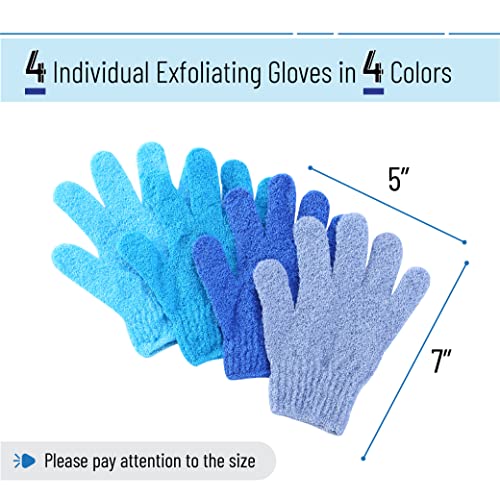 Slick- Exfoliating Gloves, 4 Pcs, Skin Exfoliator for Body, Bath / Scrub Gloves, Shower Accessories for Women, Exfoliation Mitt - color: Shades of Blue
