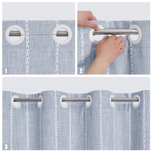 MitoVilla No Hooks Required Boho Farmhouse Shower Curtain with Snap-in Liner, Cotton Linen Fabric Shower Curtains with Tassels for Rustic Neutral Bathroom Decor, Blue, 72 x 74 - color: Blue
