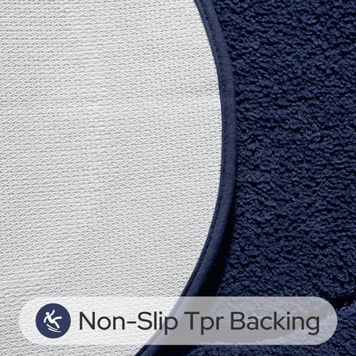 HOMEIDEAS Bathroom Rugs Sets 2 Piece, Soft Bathroom Mats and Absorbent Microfiber Machine Washable Bath Mats for Shower Room, Bathtub, Kitchen (20" x 32" + 16" x 24", Navy Blue) - color: Navy Blue