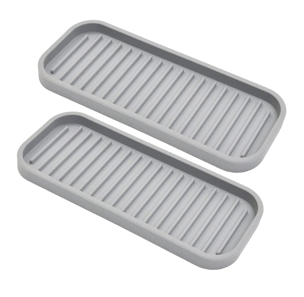 Silicone Sponge Holder for Kitchen Sink - Dish Soap Holder 2Pack Light Grey | Waterproof sponge soap tray, kitchen counter / bathroom sink caddy Organizer; dish sponge holder, soap dispenser, scrubbers - color: Light Grey