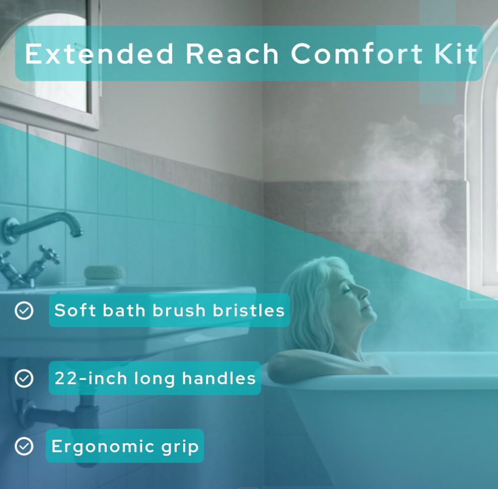 Extended Reach Toilet Wiper & Bath Brush Set - Long Handle Bathroom Buddy for Elderly, Disabled - Bottom Wiping Aid - Post-Surgery Toilet Aid - Self Cleaning Assistance Tool