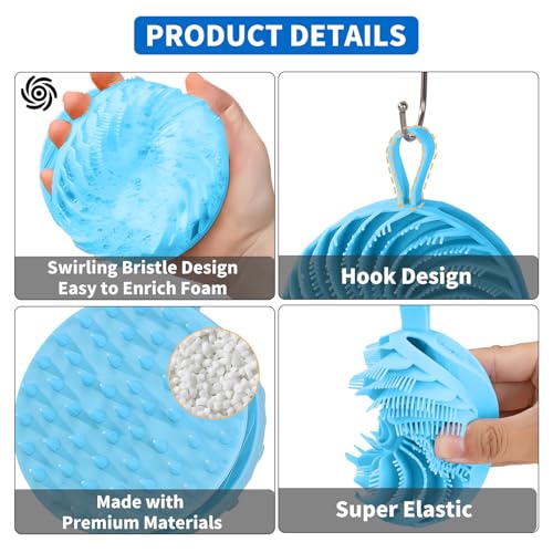 Larger Silicone Body Scrubber&Scalp Massager Hair Growth,Dual Sided Dual-Use,Exfoliating Body Scrubber,Wet&Dry Brush for Hair Massager Scalp,Silicone Shower Scrubber (Blue) - color: Blue