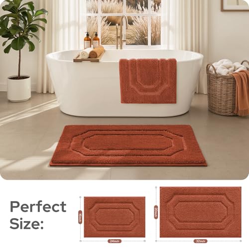 HOMEIDEAS Bathroom Rugs Sets 2 Piece, Extra Soft and Absorbent Microfiber Plush Bath Mat with Non Slip Backing(Burnt Orange) - color: Burnt Orange