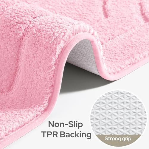HOMEIDEAS Pink Bathroom Rugs, Absorbent Microfiber Bath Mat with Non-Slip Backing, Machine Washable for Shower - color: Light Pink