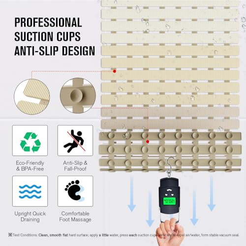 MBOSS Bath Tub Shower Mat Non Slip Bathtub Mats for Bathroom Shower Floor Mat Bath Mats for Shower Tub Anti Slip Shower Mat with Drain Hole and Large Suction Cups - color: 4-color Gradient Beige, size: 27.5" x 15.7" (Rectangular)