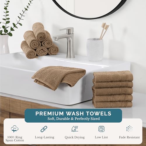 Casa Platino Washcloths Set - 12 Soft Cotton Washcloths for Bathroom - 13x13 inches - Well Stitched Edges, Softer, Highly Durable, True to Color & Fade Resistant - Ideal Wash Cloths for Body - Taupe - color: 05: Taupe, size: 12 Piece Wash Cloth