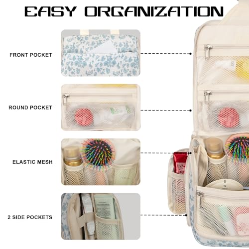 Goloni Hanging Toiletry Bag, 10 Compartments Water-Resistant Makeup Bag with 360° Spinning Metal Hook, Large Travel Cosmetic Organizer for Men & Women, Flower (7.05oz) - color: Flower