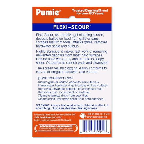PUMIE Flexi-Scour (1 Pack) - Flexible Scrubbing Screen - Heavy Duty Scouring Pad - Abrasive Grit Cleaning Screen for Toilet Bowls, Grills, Removes Carbon, Rust, Scale, Grime - 5.5x4 in, Flex-1 C - size: 1 Pack